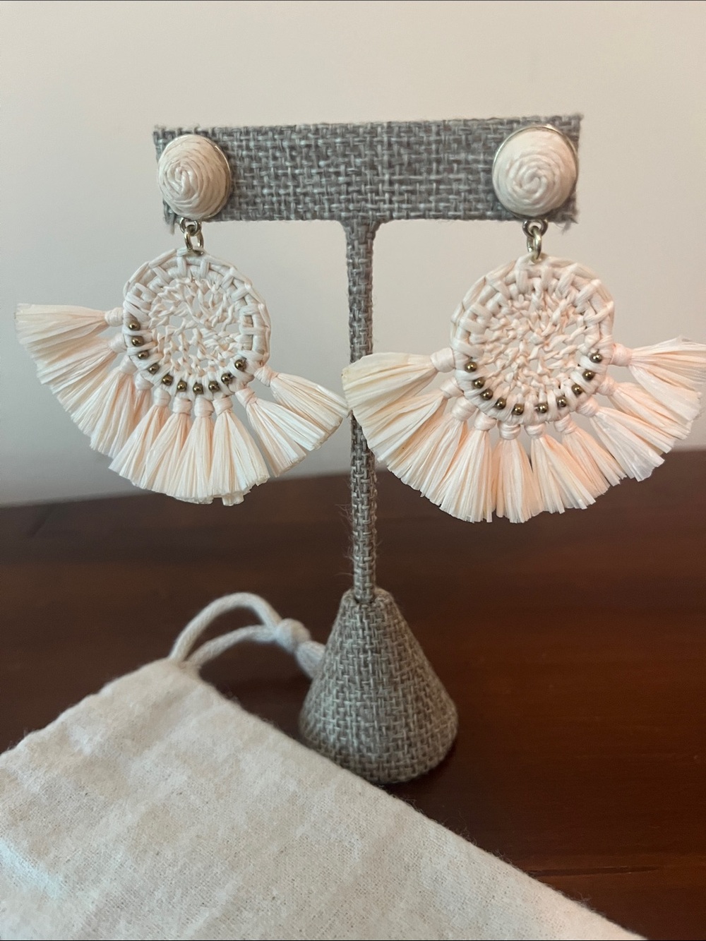 J Crew Raffia Fan Statement Earrings - Natural - Picture 4 of 9